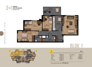 3+1 Bahçe Kat Planları