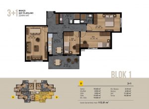 3+1 Bahçe Kat Planları